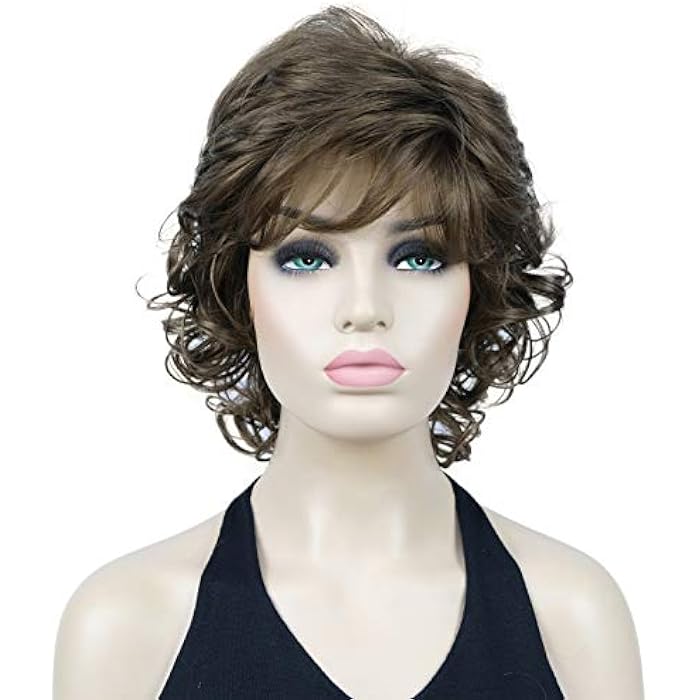 DILLARDS Lydell Short Wavy Curly Fluffy Synthetic Wigs With Bangs For Women Light Brown - Image 3